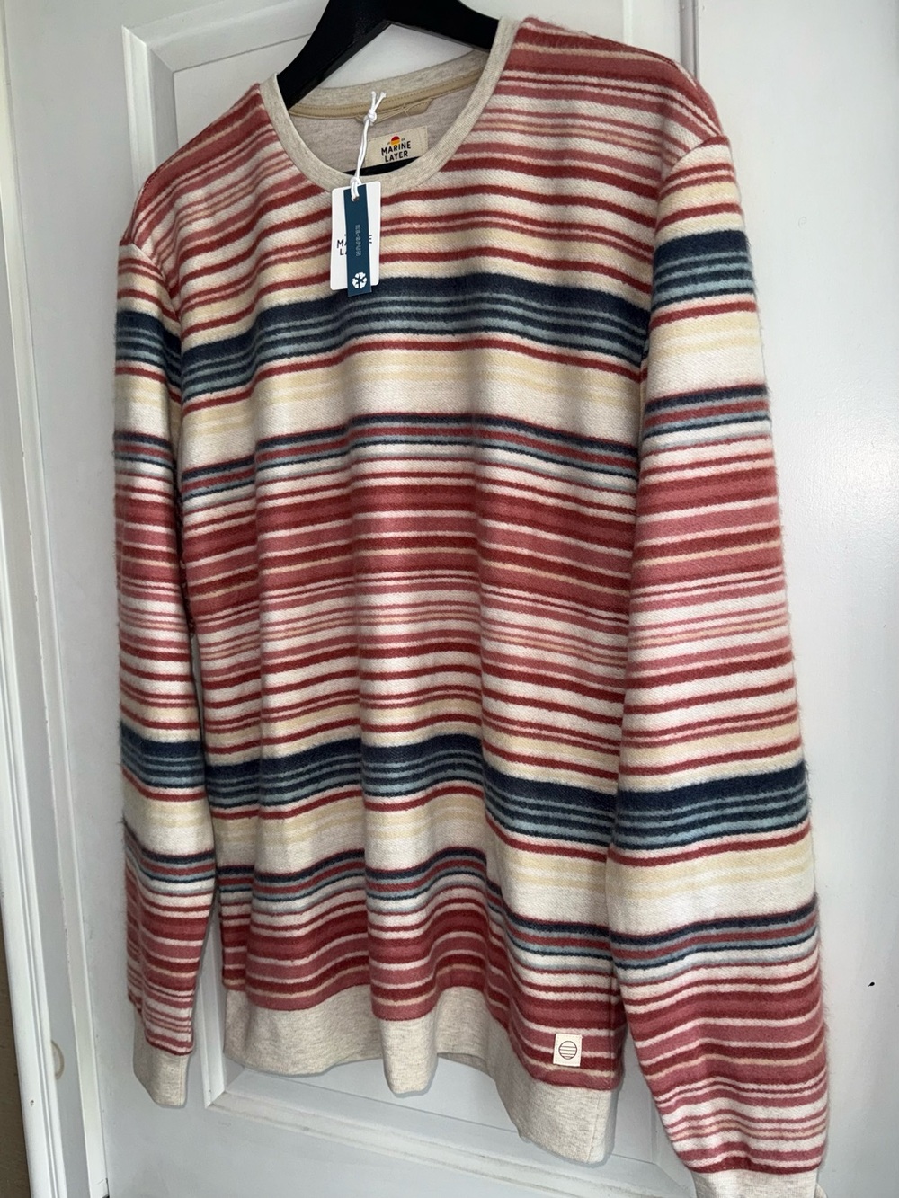 NWT Marine Layer Fleece Out Crewneck Sweatshirt in Oatmeal Multi-Stripe - Picture 5 of 11